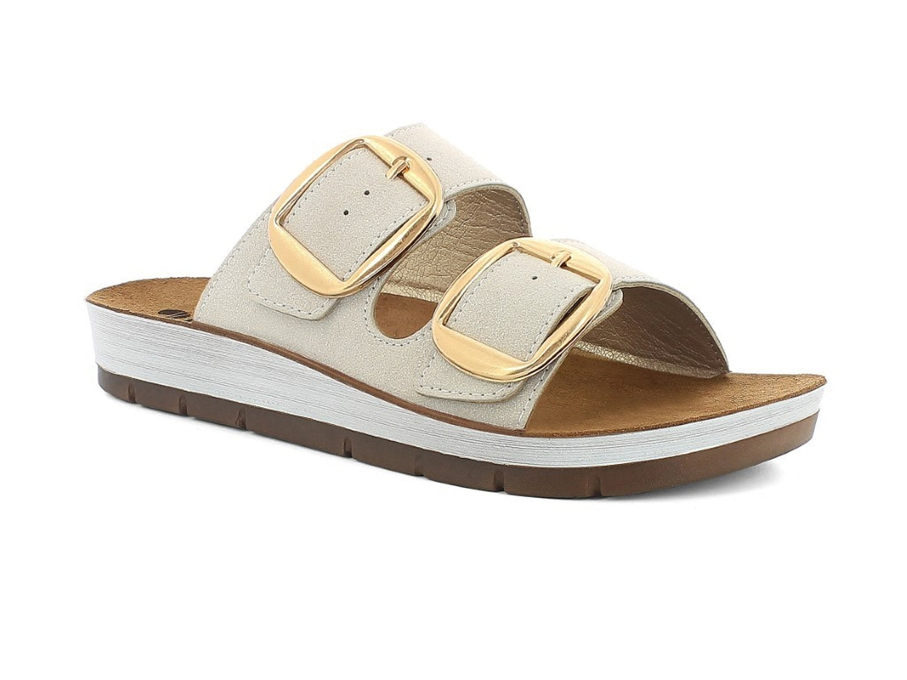 Inblu ciabatta donna doppia fascia con maxi fibbie e plantare in vera pelle, ghiaccio taglia 38