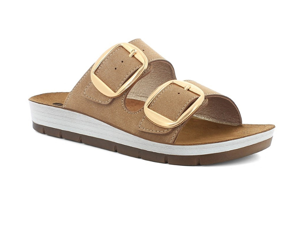 Inblu ciabatta donna doppia fascia con maxi fibbie e plantare in vera pelle, sabbia taglia 37