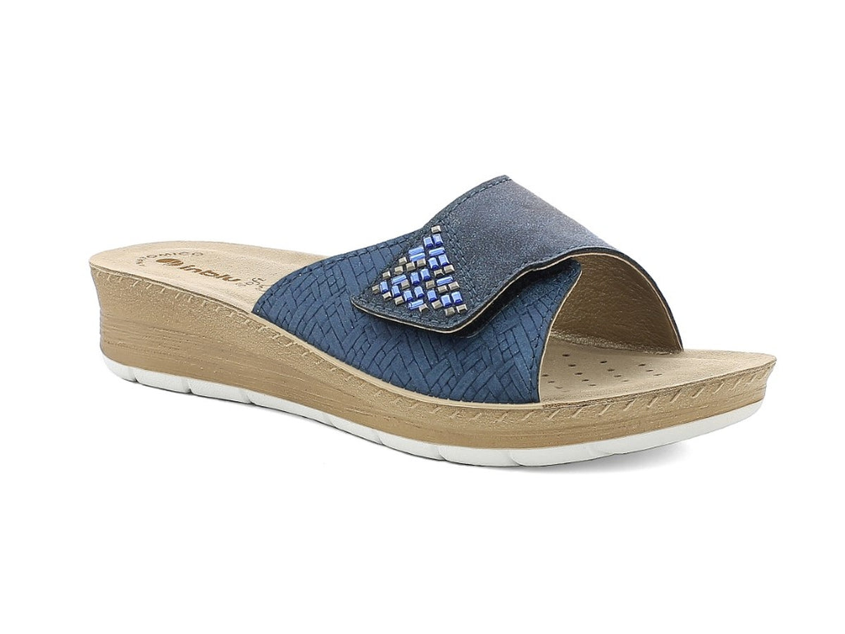 Inblu ciabatta donna con fascia regolabile e strass, blu taglia 40