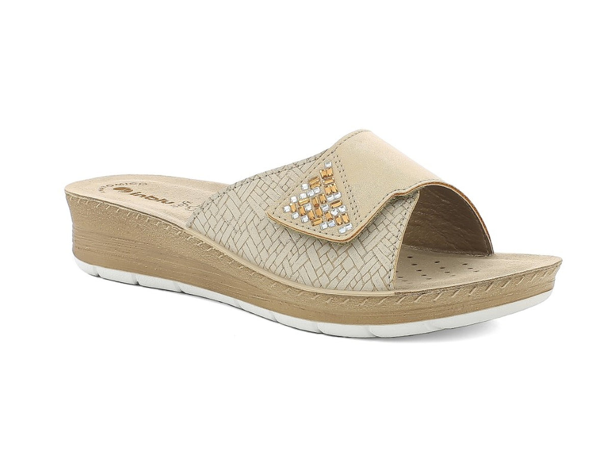 Inblu ciabatta donna con fascia regolabile e strass, sabbia taglia 40