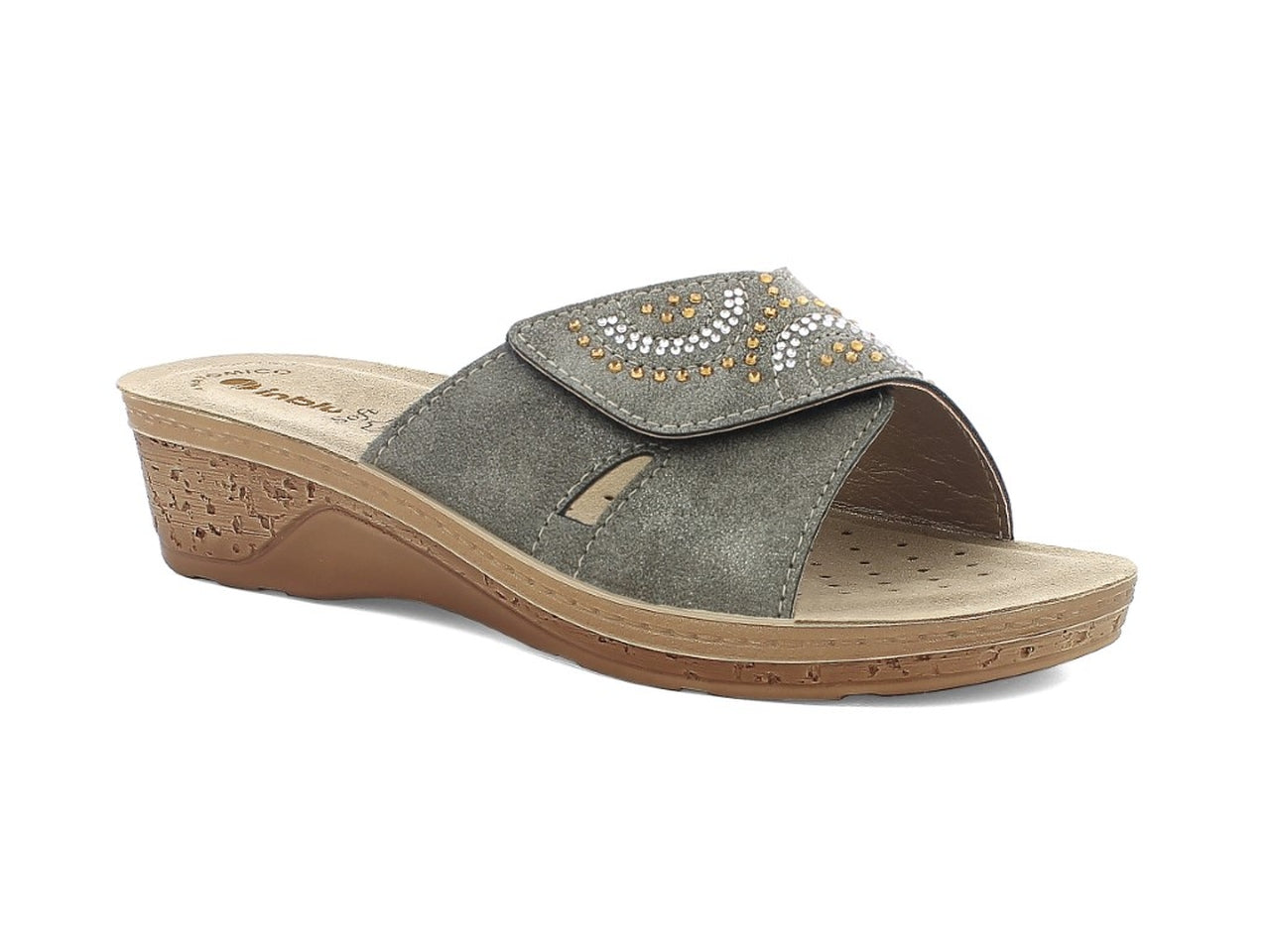 Inblu ciabatta donna con fascia regolabile e strass, canna fucile taglia 38