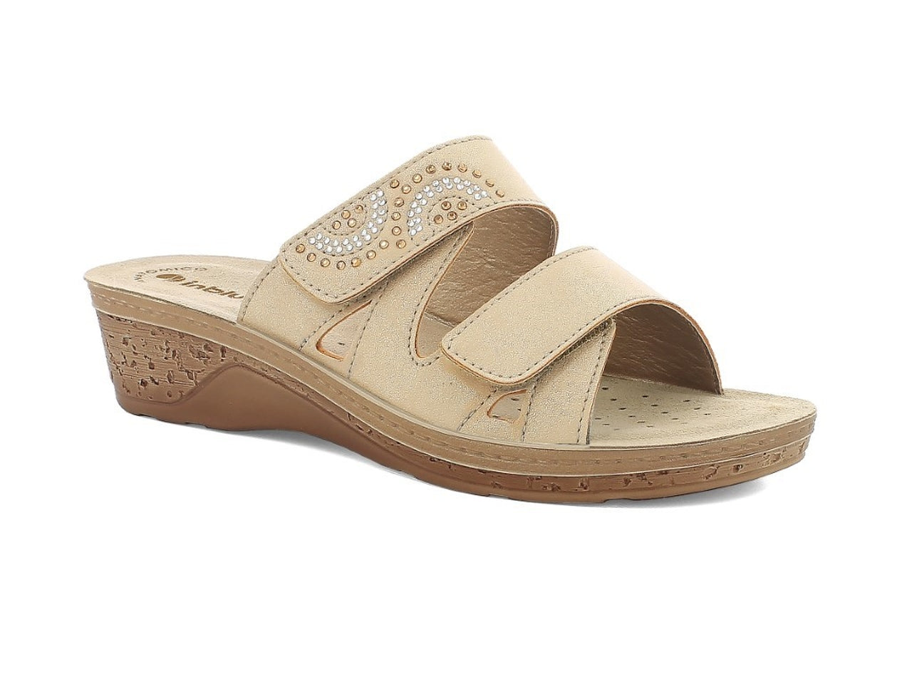 Inblu ciabatta donna doppia fascia regolabile con strass, sabbia taglia 36