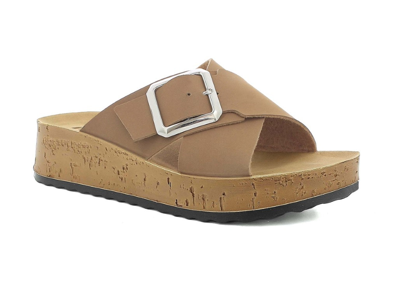 Inblu ciabatta donna doppia fascia ad incrocio con fibbia, moka taglia 37