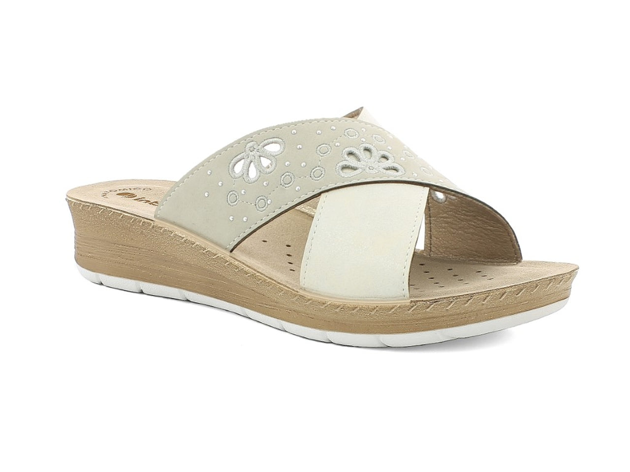 Inblu ciabatta donna doppia fascia con traforo fiorato, ghiaccio taglia 39