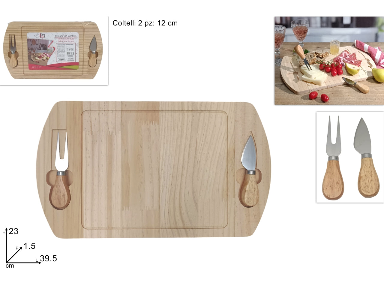 Tagliere legno 39,5x23 con 2 coltellini