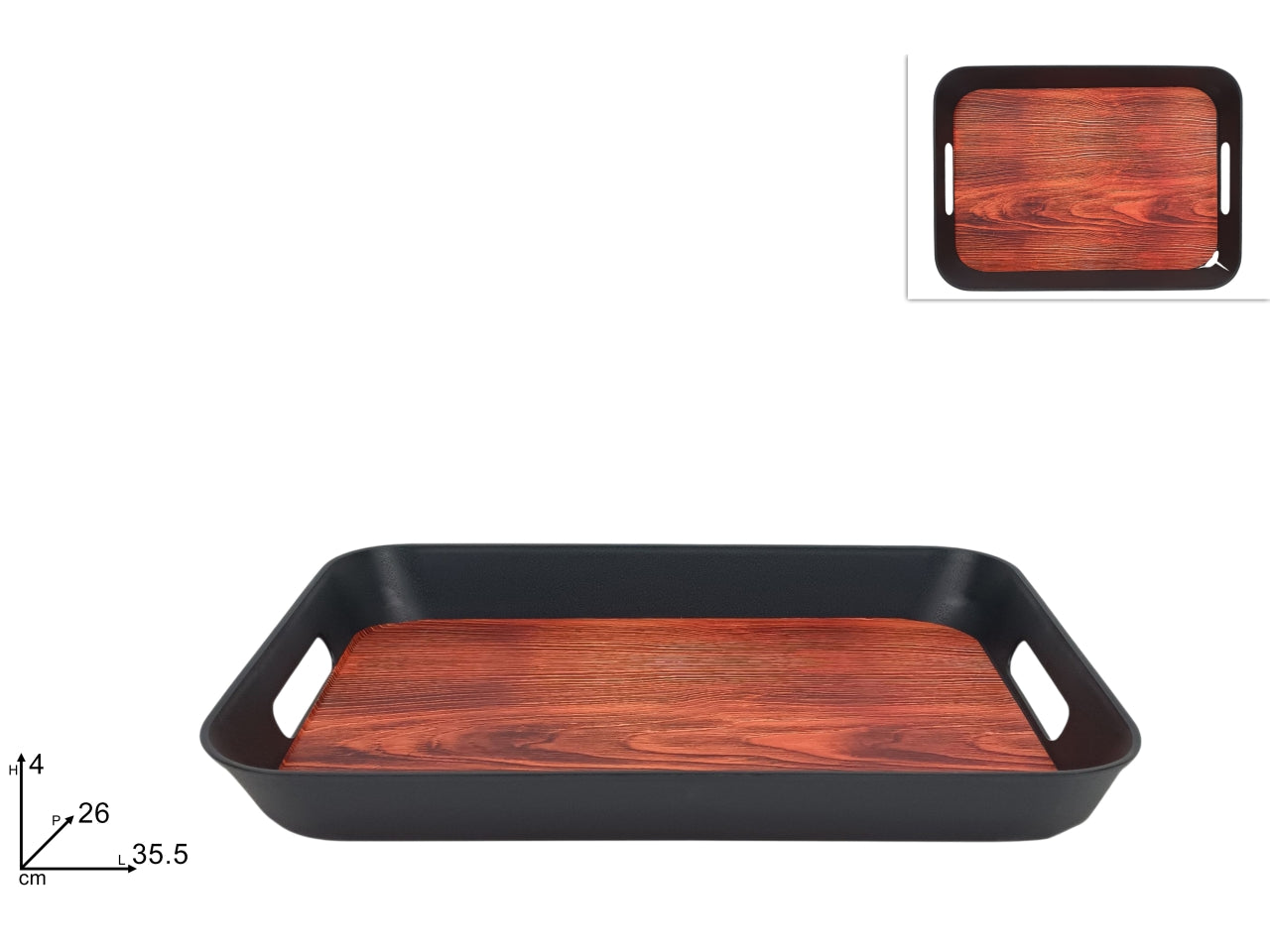 Vassoio in plastica 35,5x26cm effetto legno