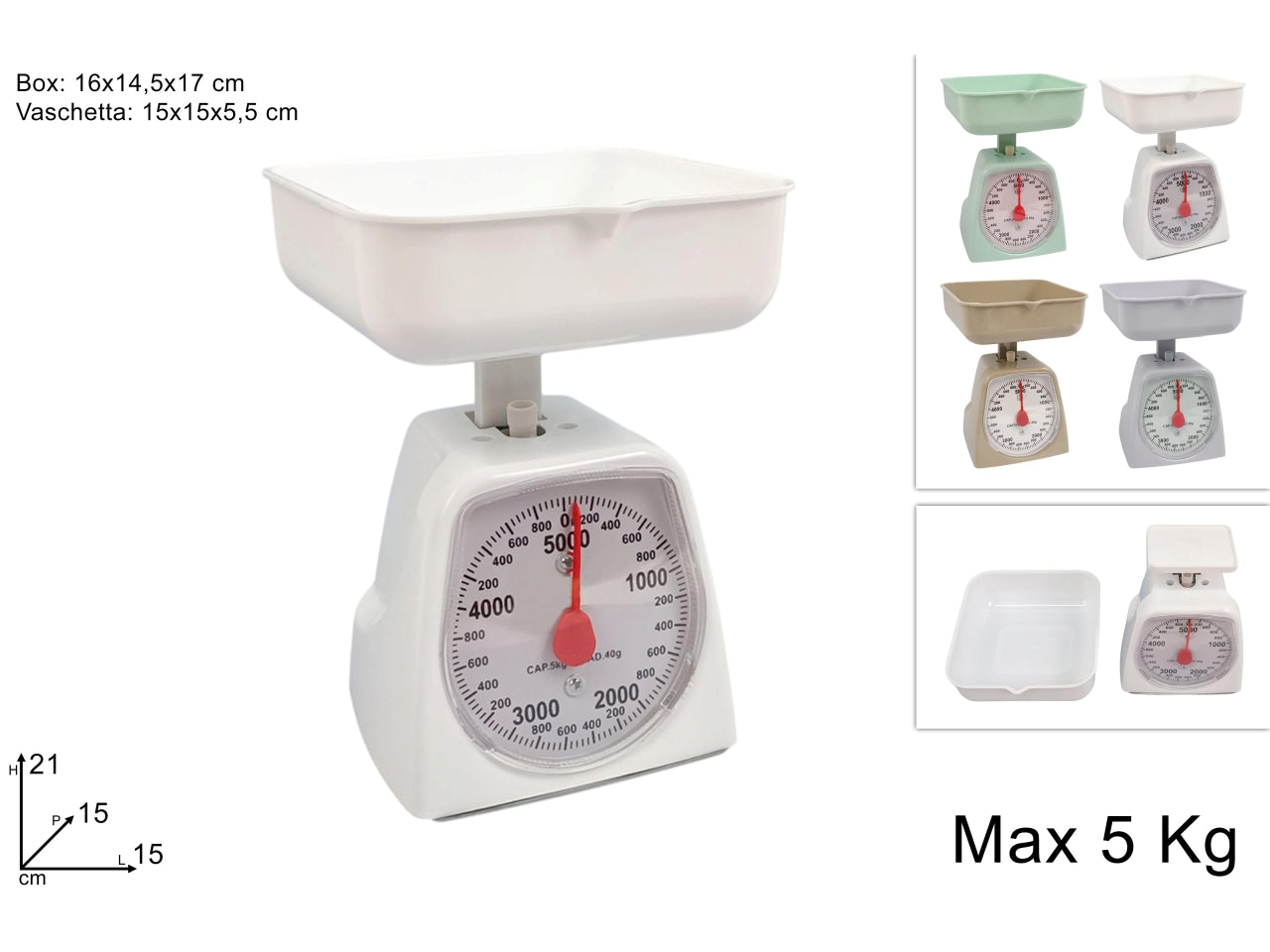Bilancia da cucina analogica max 5kg in colori assortiti
