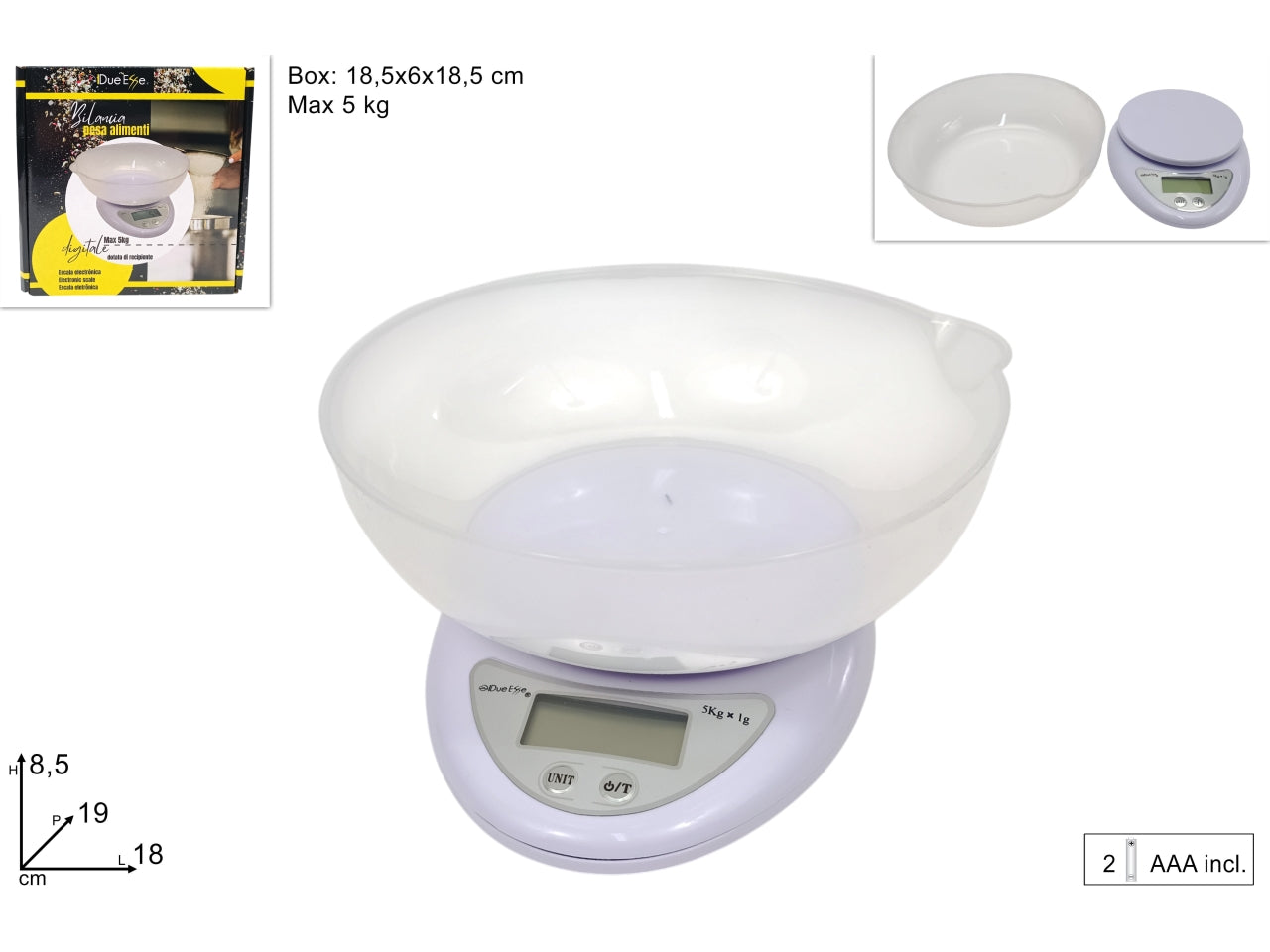 Bilancia da cucina digitale con coppetta max 5kg