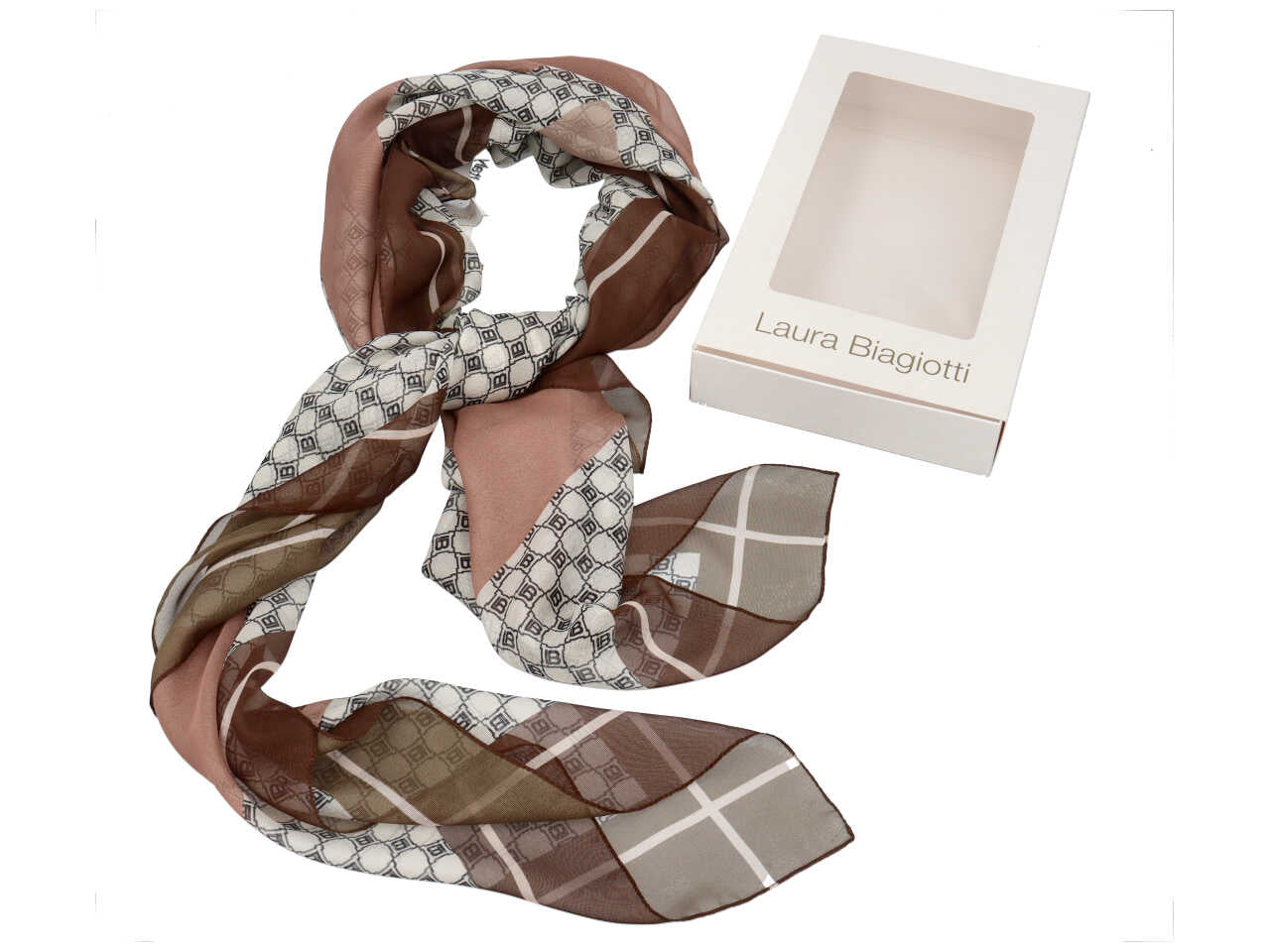 Foulard lb allover marrone 120x120cm