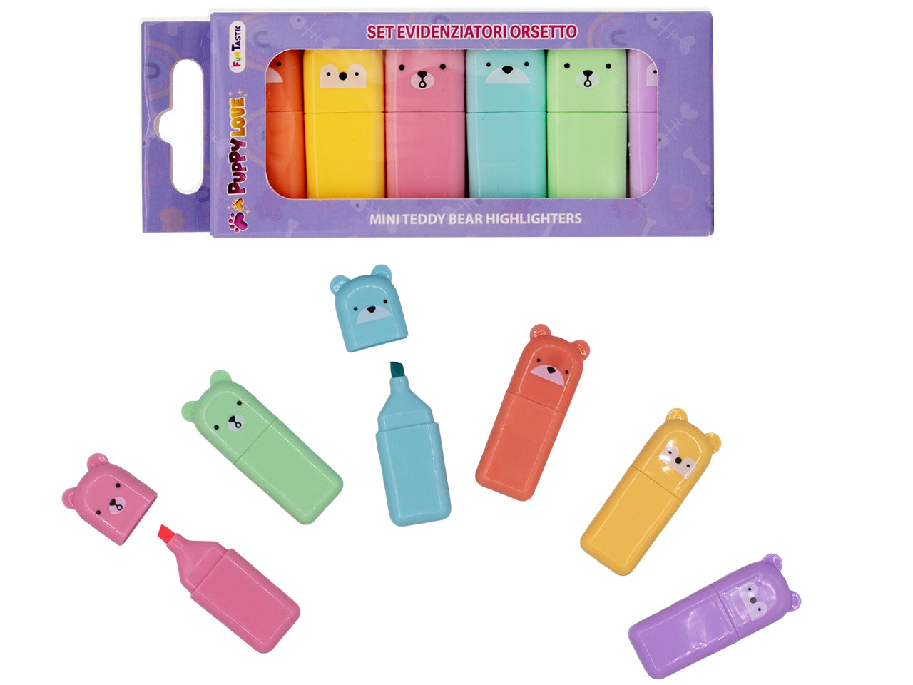 Mini evidenziatori orsetto set da 6 evidenziatori