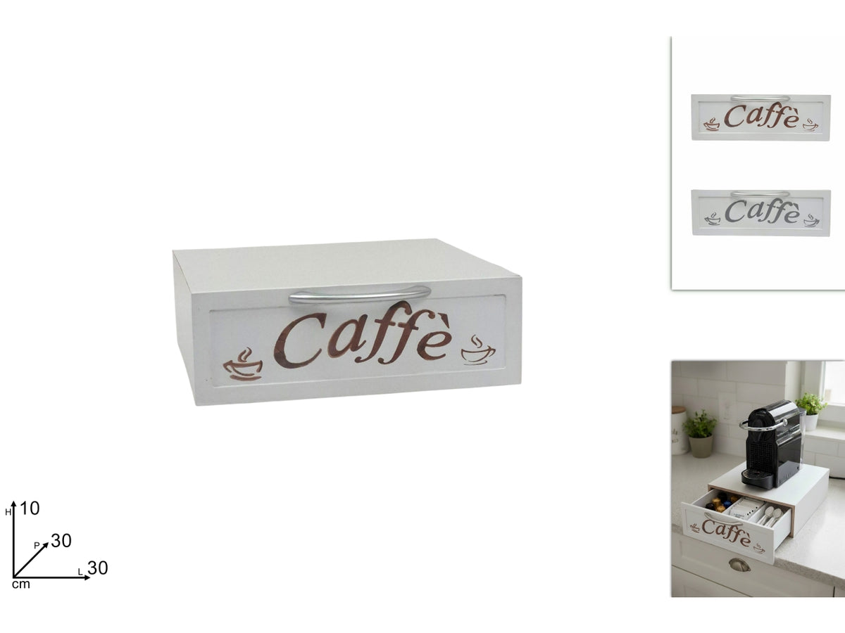 Portacialde in legno con scritta CaffÃ¨ 30x30x10cm, 2 colori assortiti