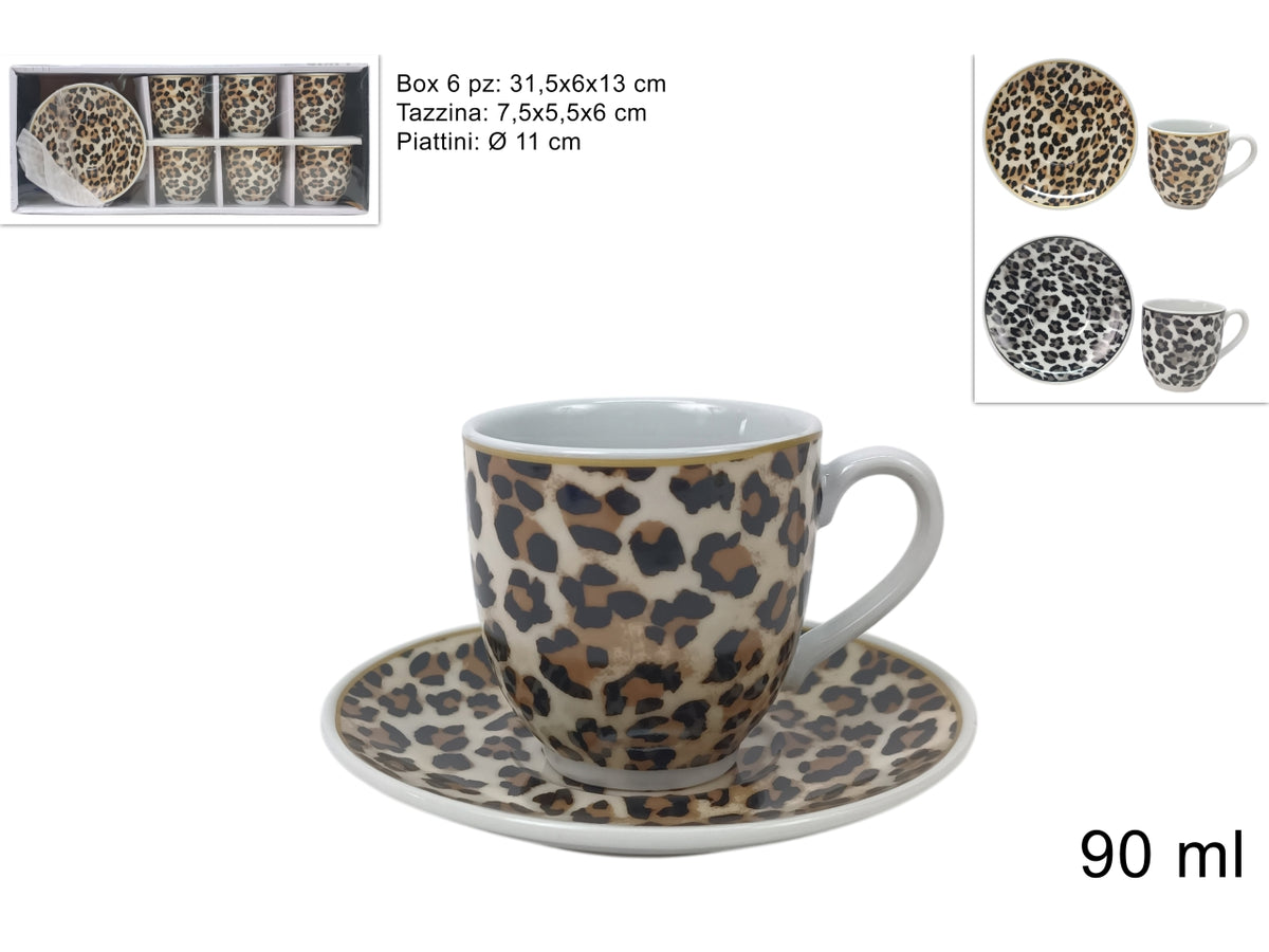 Tazzine da caffÃ¨ 90ml con piattino, set da 6 tazzine maculate in 2 assortimenti