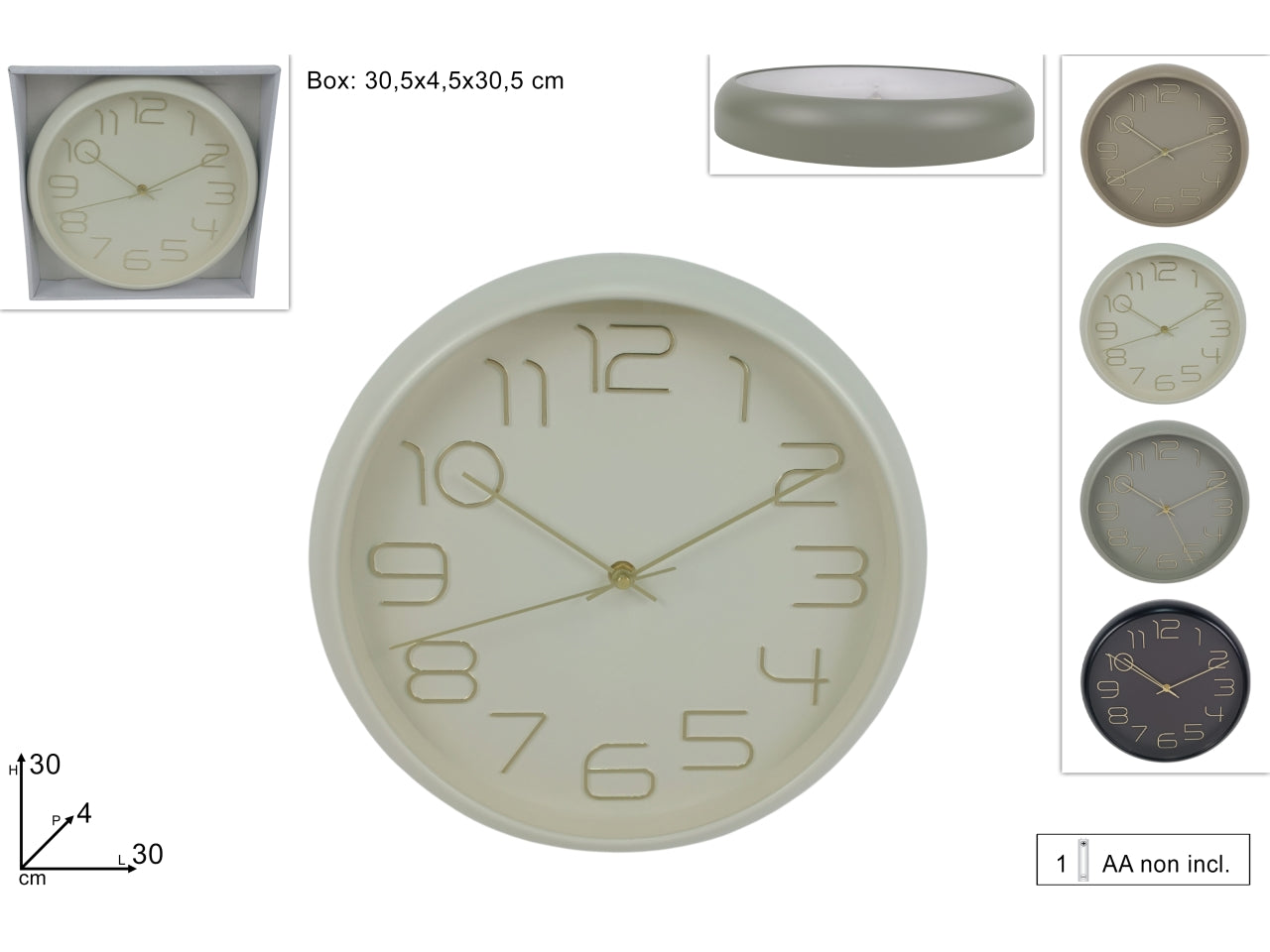 Orologio da muro tondo 30cm in 4 varianti di colore