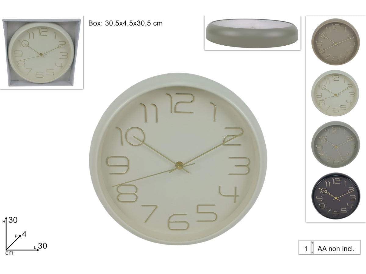 Orologio da muro tondo 30cm in 4 varianti di colore