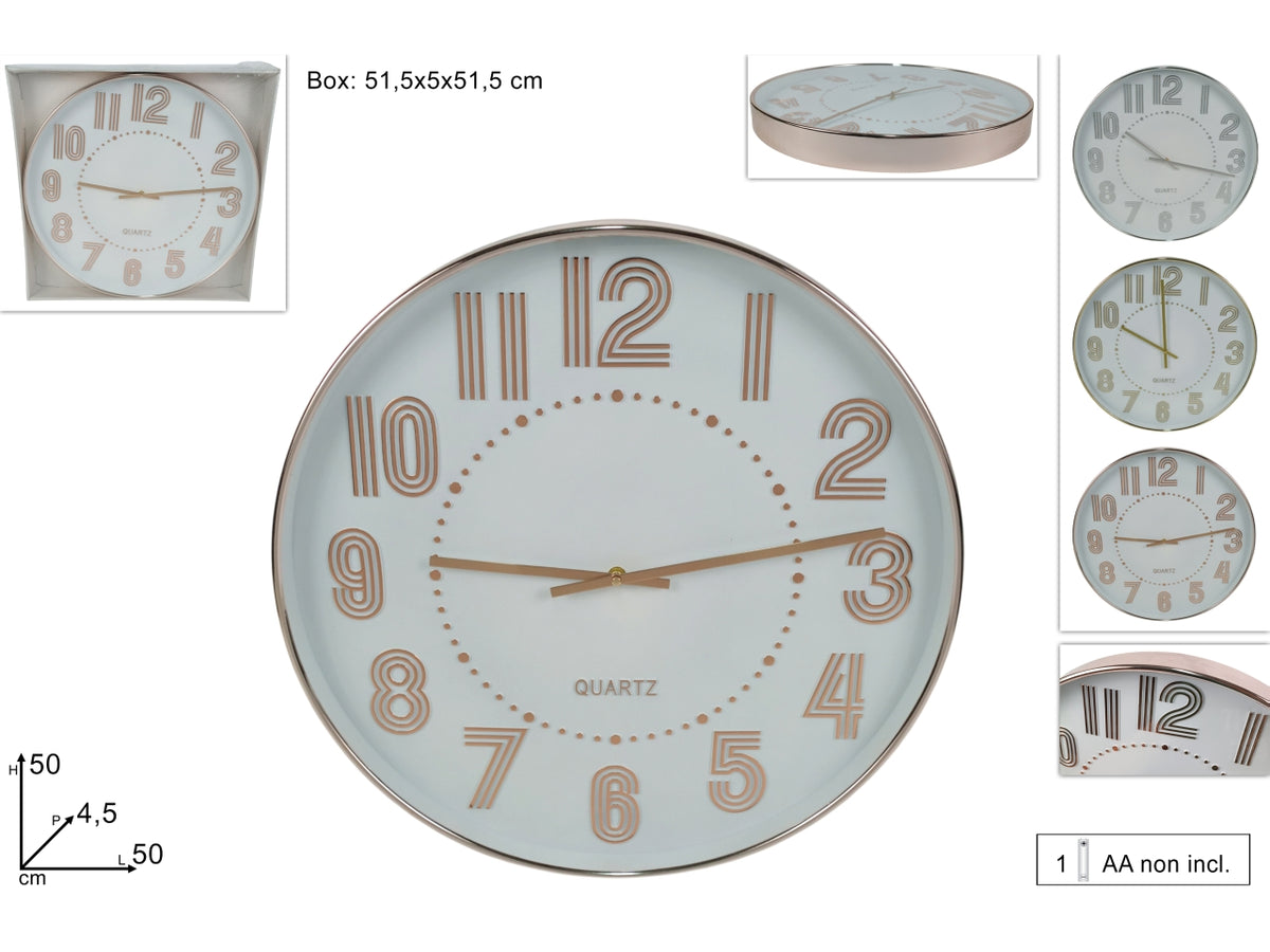 Orologio da muro tondo 50cm in 3 varianti di colore