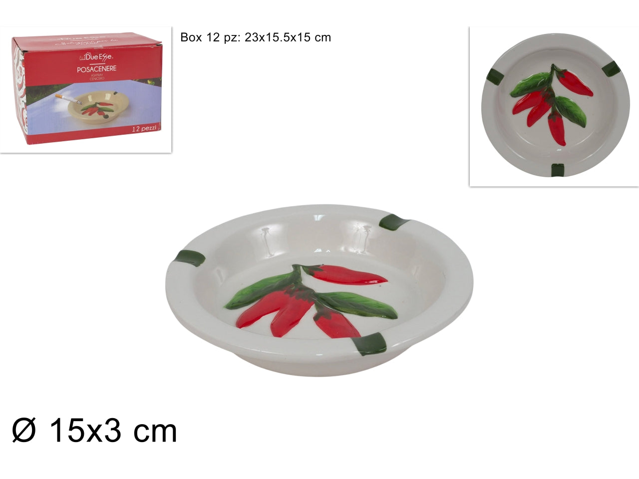Posacenere in ceramica tondo con peperoncini
