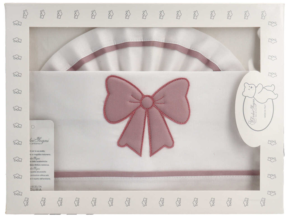 Set lenzuola culla ricamato rosa antico