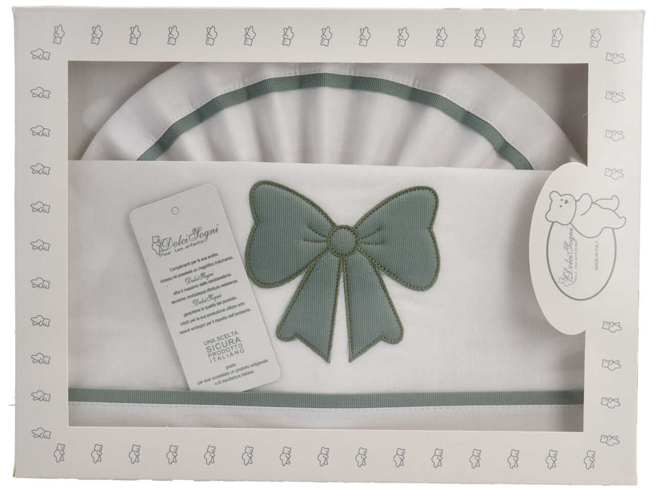 Set lenzuola culla ricamato verde salvia