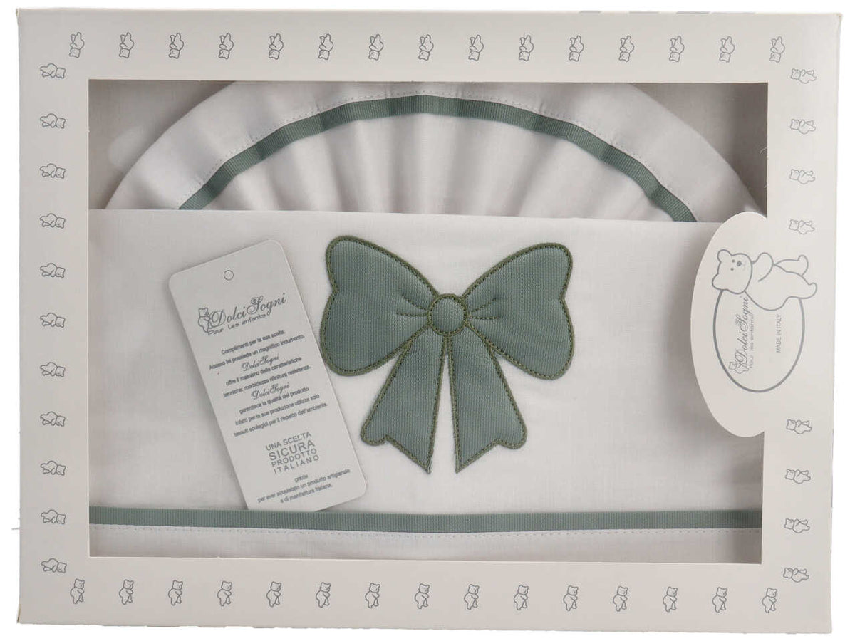 Set lenzuola culla ricamato verde salvia