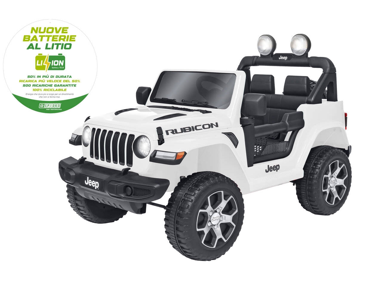 E-spidko auto Jeepwrangler Rubicon di colore bianca r/c 12,6v