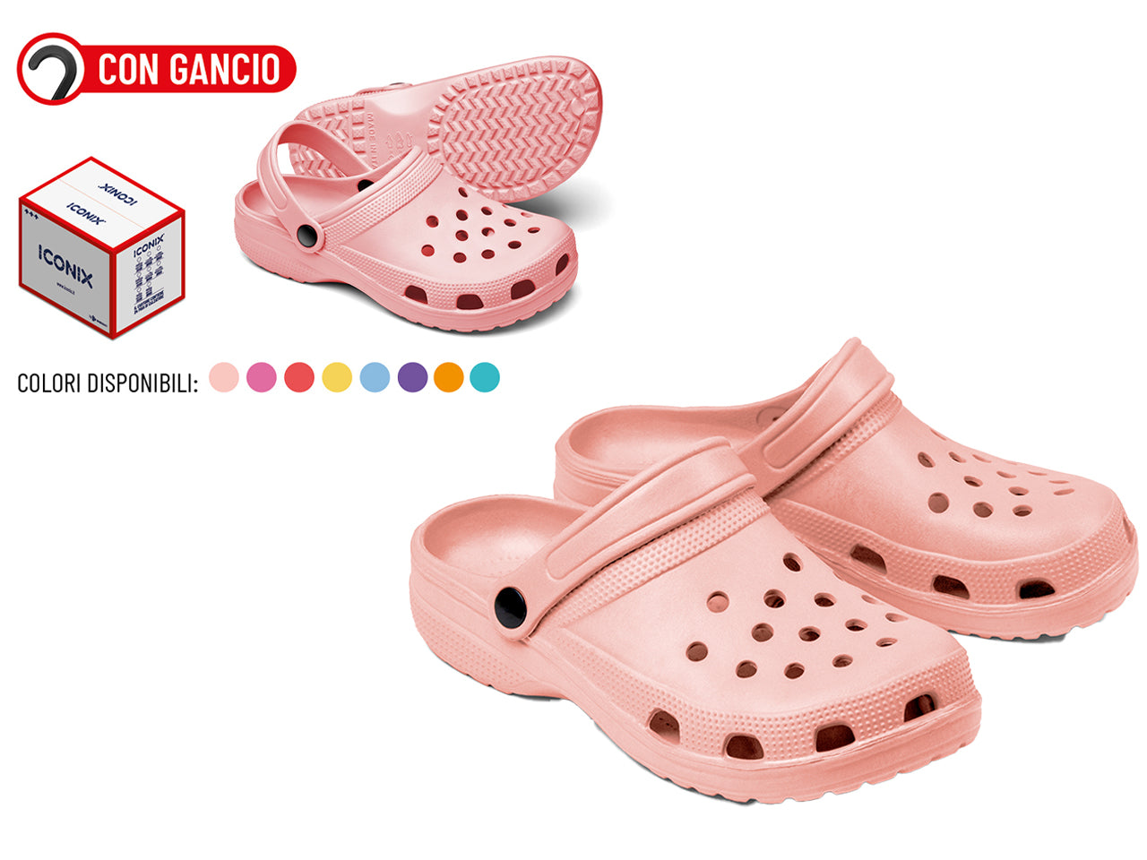 Sabot donna iconix made in italy con gancio tg dal 36/41 colori assortiti