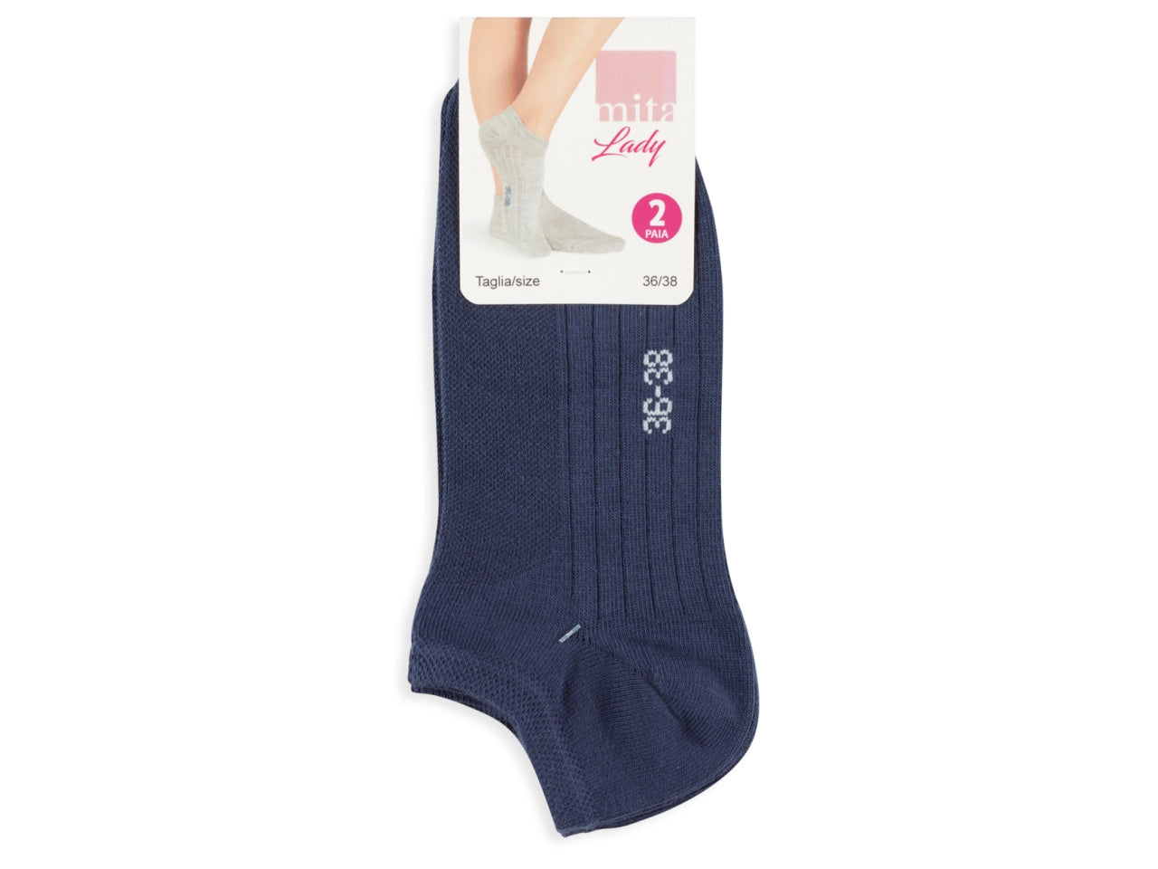 Calza fantasmino da donna maglia jersey e traforo in cotoneset da 2 paia blu marine tg 39/41