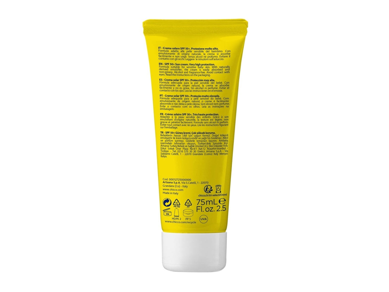 Chicco crema solare Baby Moments sun spf 50+ tubo da 75ml