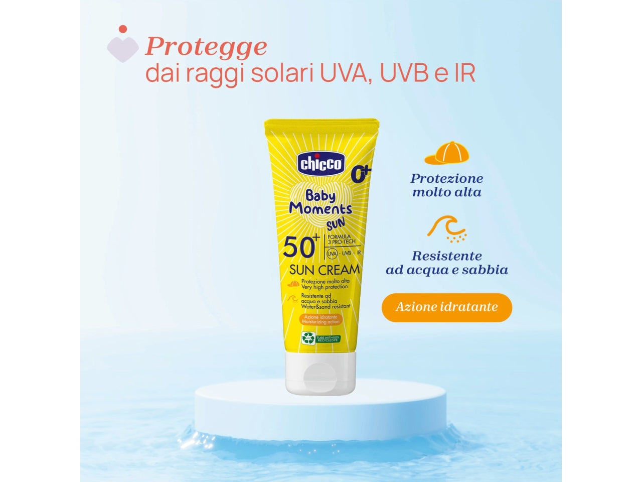 Chicco crema solare Baby Moments sun spf 50+ tubo da 75ml