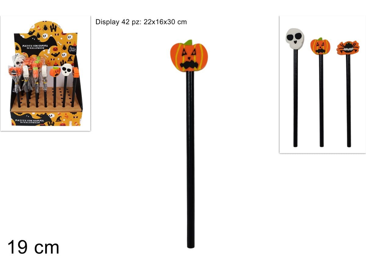 Matita Halloween 19cm con gomma in 3 modelli assortiti
