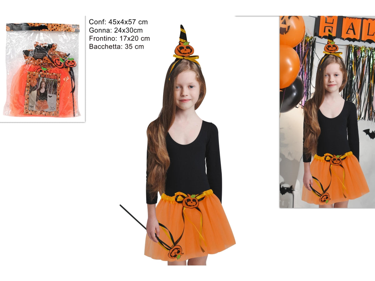 Gonnellino Halloween con cerchietto e bacchetta