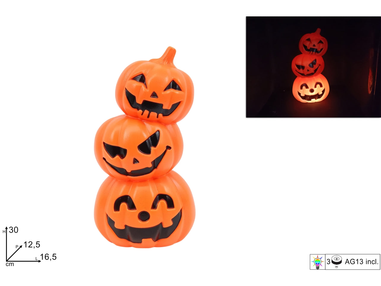 Zucche in plastica 30cm con luce a batteria