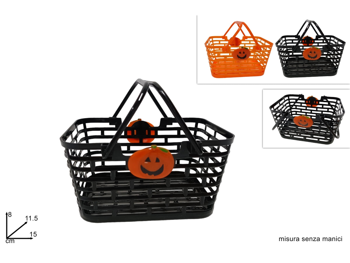 Cestino Halloween con manici 15xh.8cm, 2 colori assortiti