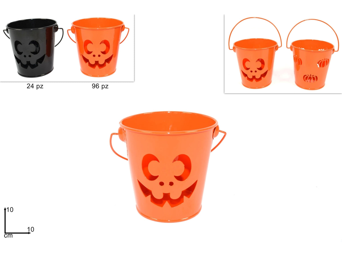 Secchiello in latta Halloween 10cm in 2 colori assortiti