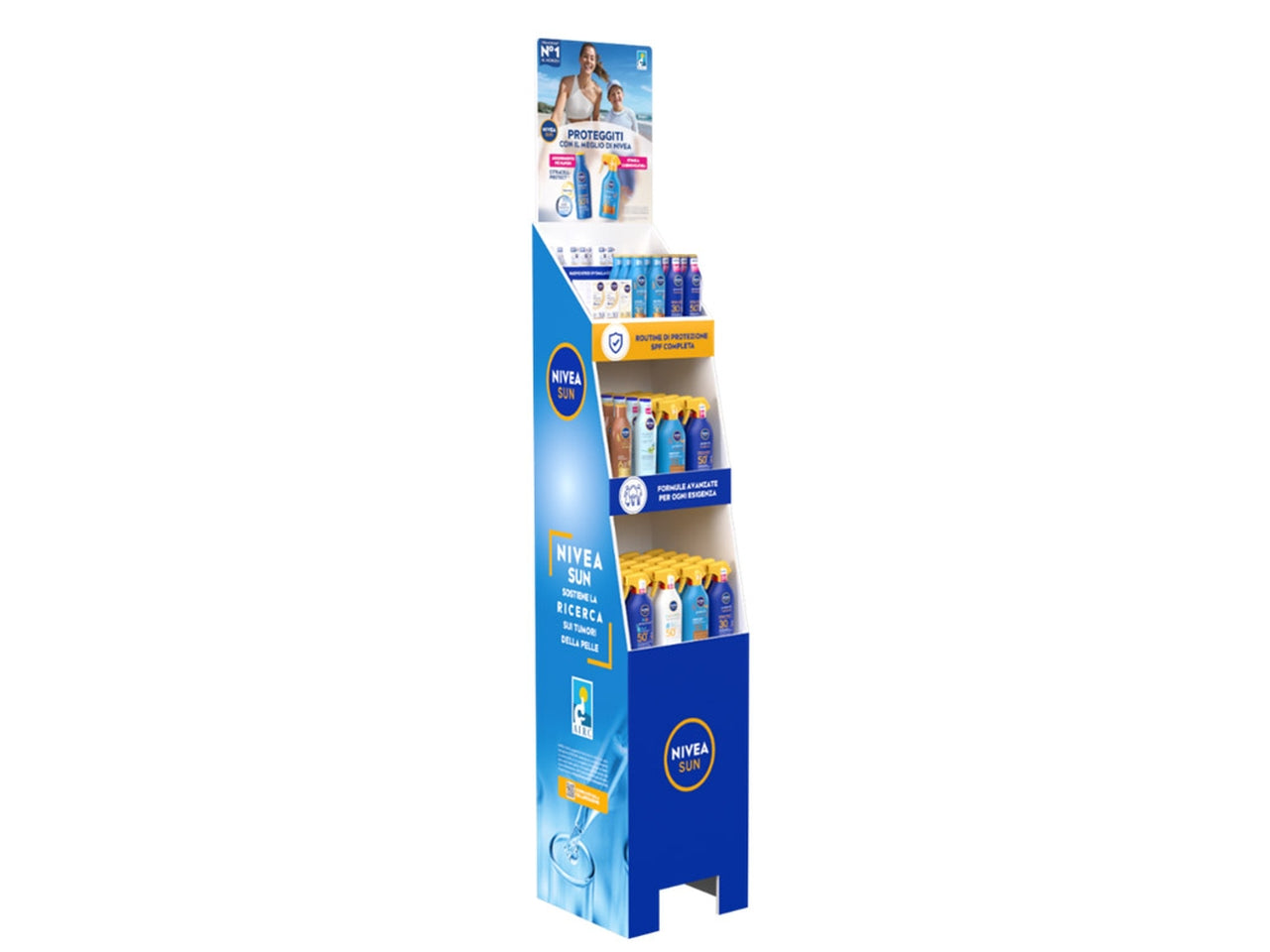 Nivea Sun espositore solari da terra con 78 solari assortiti