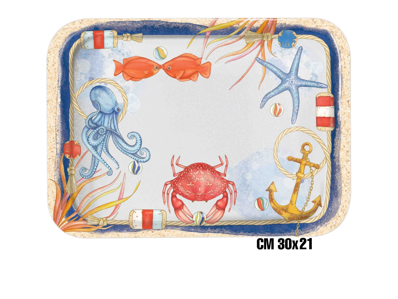 Vassoio caffÃ¨ in melamina 30x21,5cm decoro in Fondo al Mare