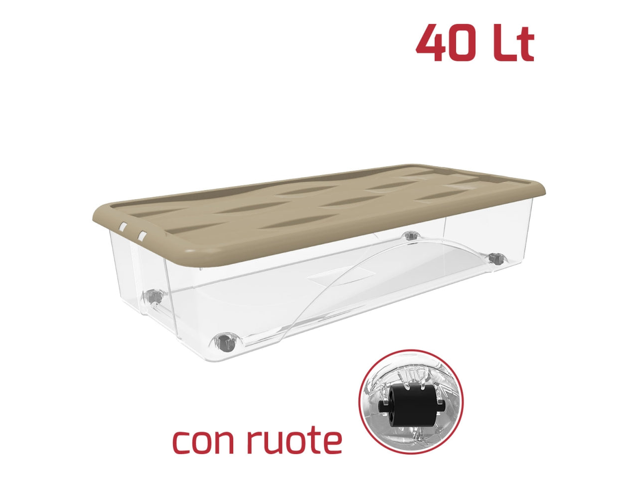 Box sottoletto 80x40cm 40L trasparente con ruote e coperchio in vari colori assortiti