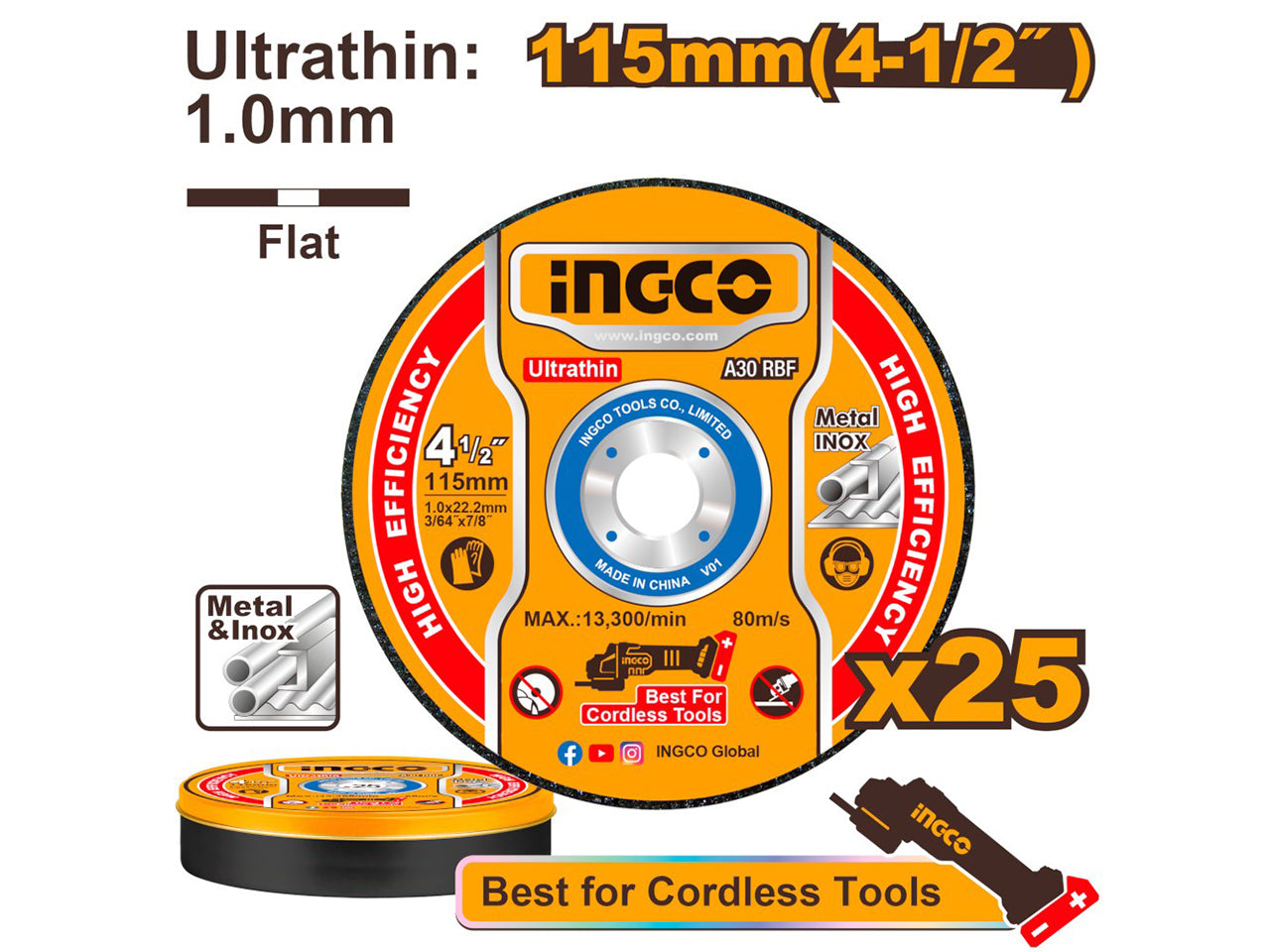 Dischi da taglio per smerigliatrici metallo e inox 115x1mm