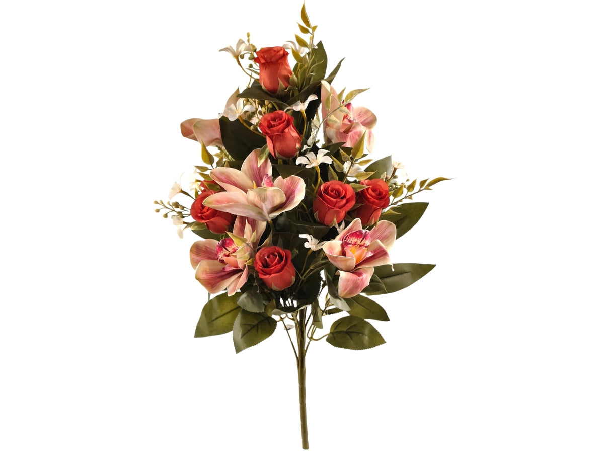 Mini Bocciolo Rosa/Cymbidium mazzo con 12rametti corallo