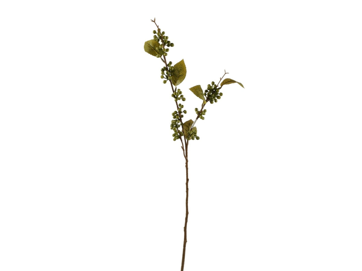 Bacche selvatiche ramo 64cm con 3 rametti e 5 foglie verde