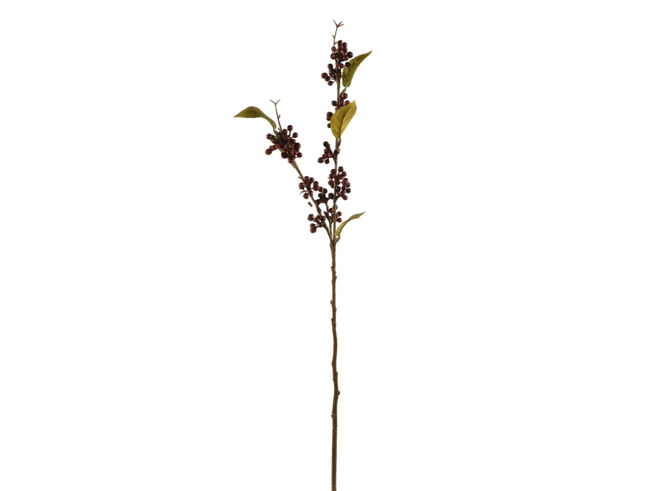 Bacche selvatiche ramo 64cm con 3 rametti e 5 foglie bordeaux