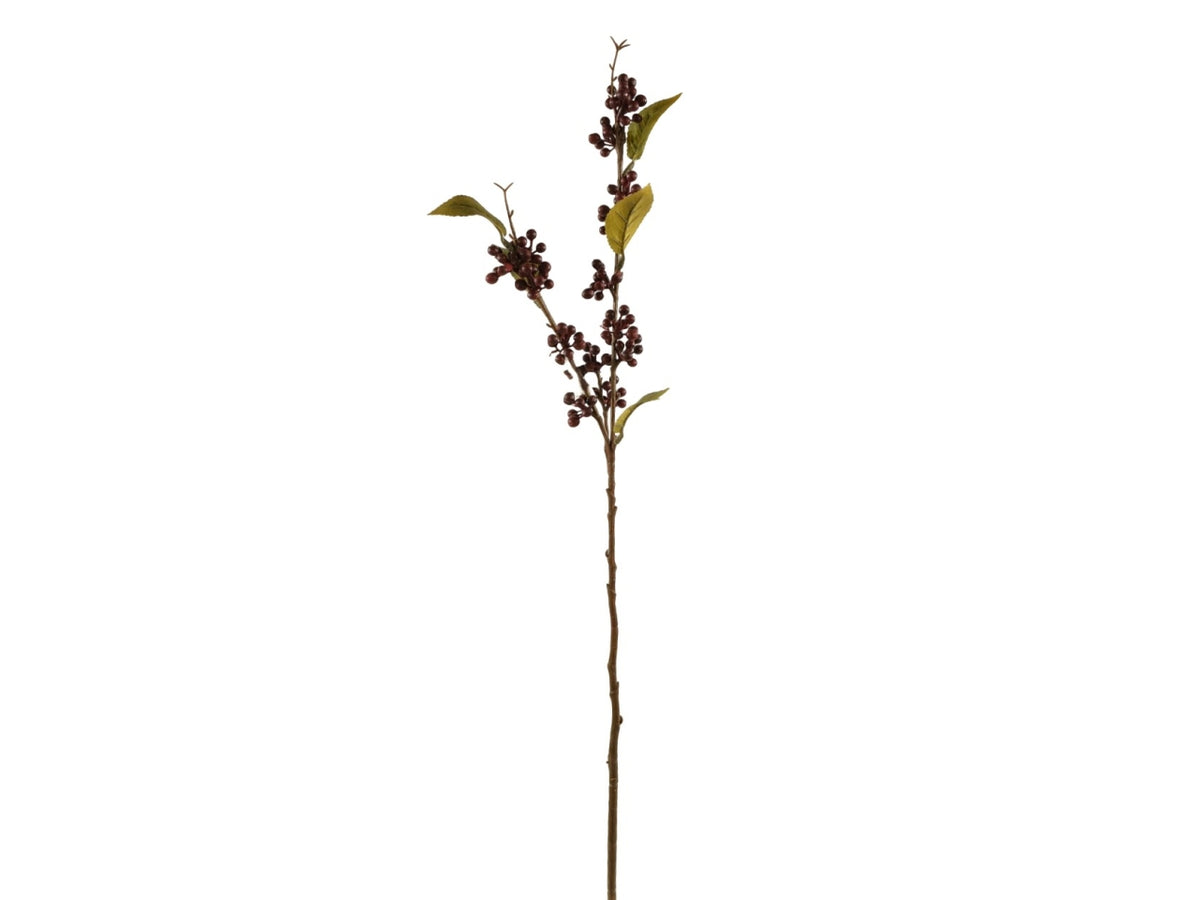 Bacche selvatiche ramo 64cm con 3 rametti e 5 foglie bordeaux