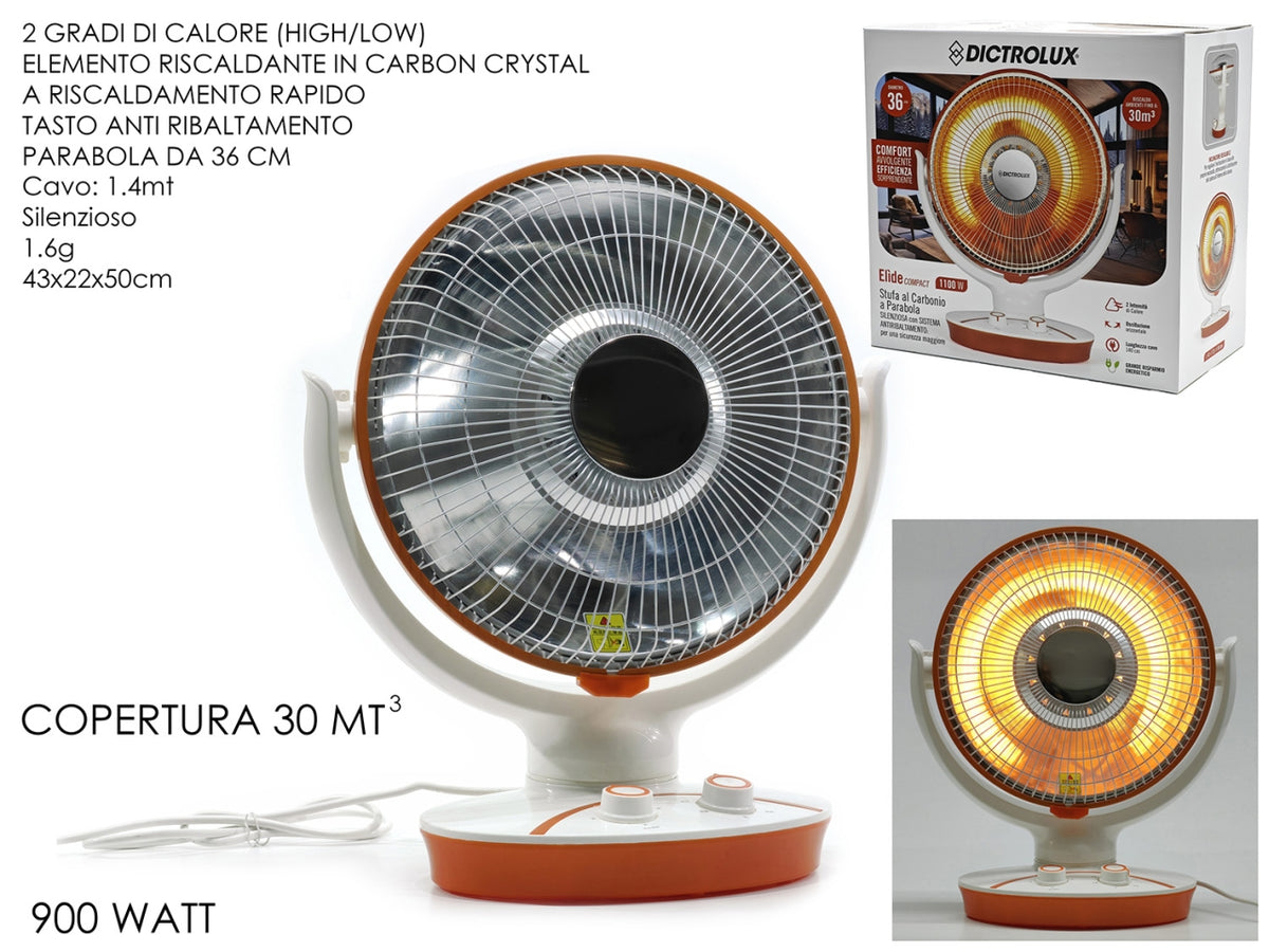 Stufa in carbonio ElÃ¬de Compact oscillante con 2 gradi di calore 1100W