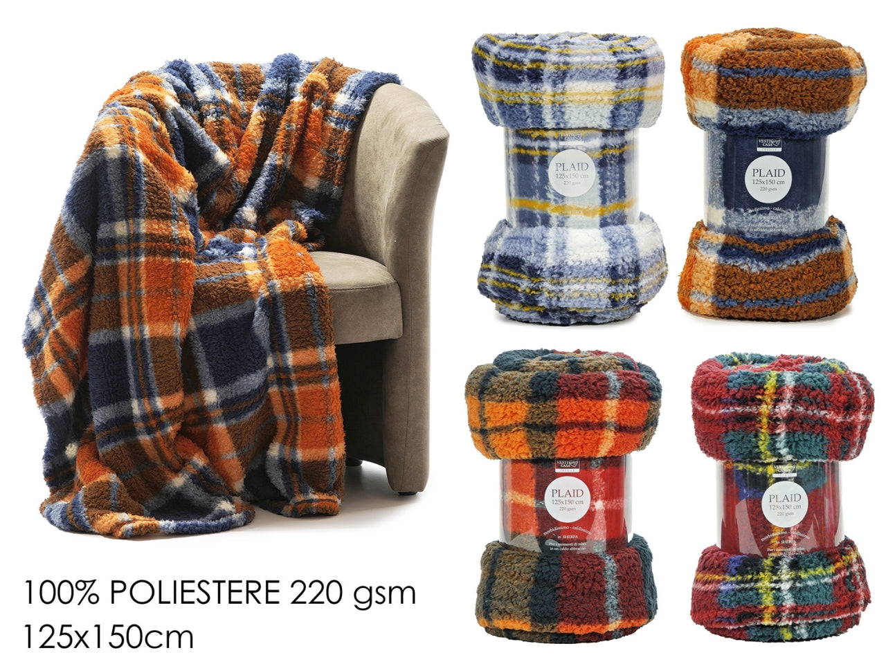 Plaid scozzese 125x150cm in 4 colori assortiti