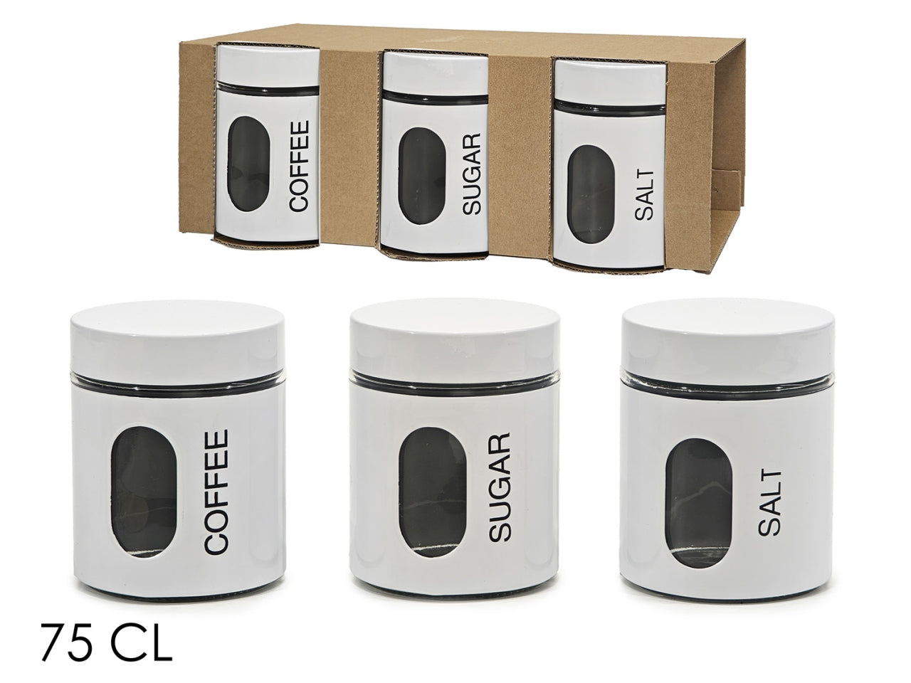 Barattoli 75cl bianco lucido set da 3 barattoli