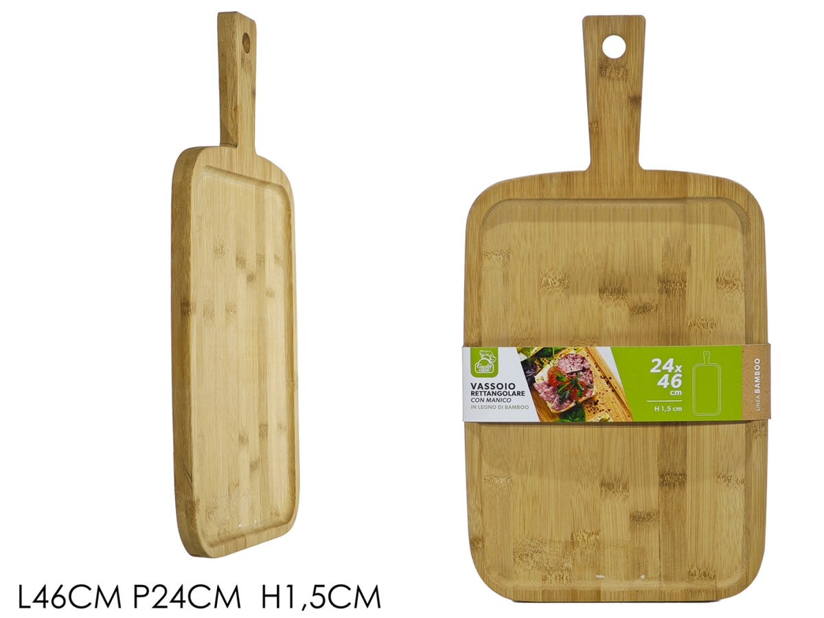 Tagliere rettangolare in bamboo con manico 24x46xh.1,5cm