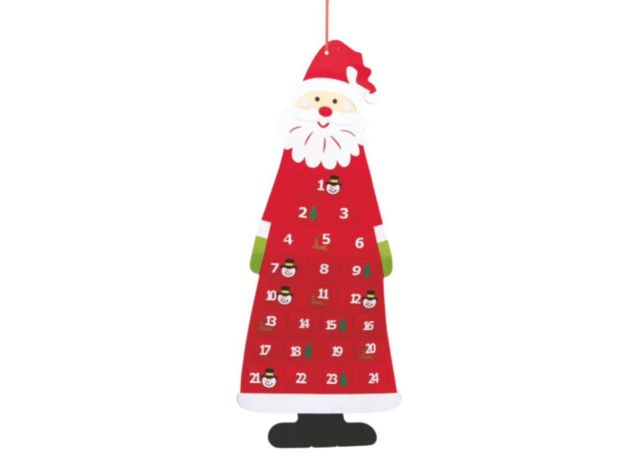 Calendario dell'Avvento in feltro rosso con Babbo Natale 38xH.105cm