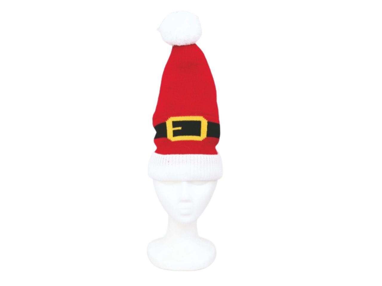 Cappello natalizio adulto in lana rosso con pompon decoro cinta