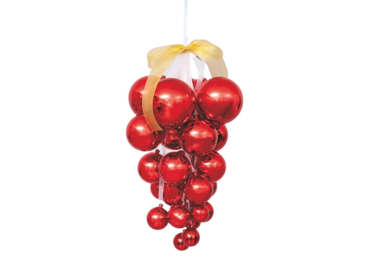 Grappolo di palle natalizie metallizzate rosse 40cm 25 pezzi