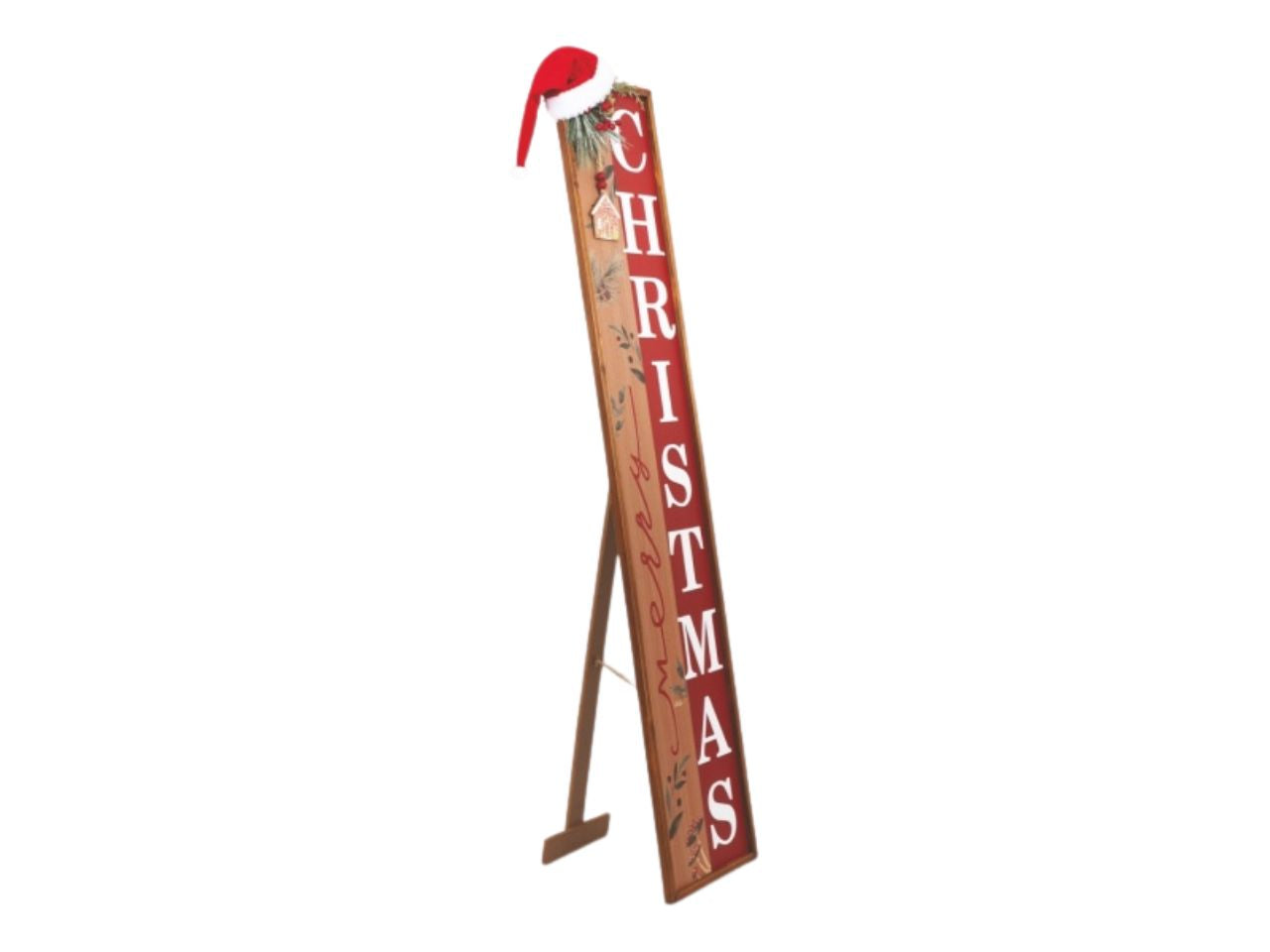 Insegna in legno Christmas decoro cappello 23x122hcm maxi