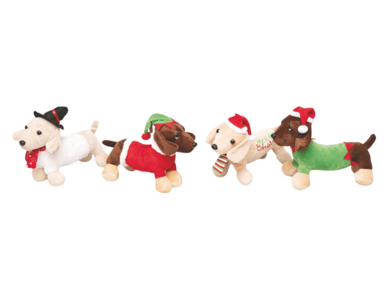 Peluche natalizio cane bassotto in poliestere 18x38xh30cm 4 modelli assortiti